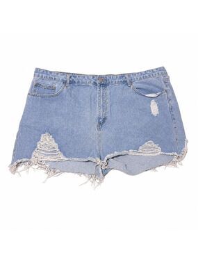 Boohoo‎ Blue Plus Size 20 Light Wash Distressed Ripped Frayed Denim Shorts